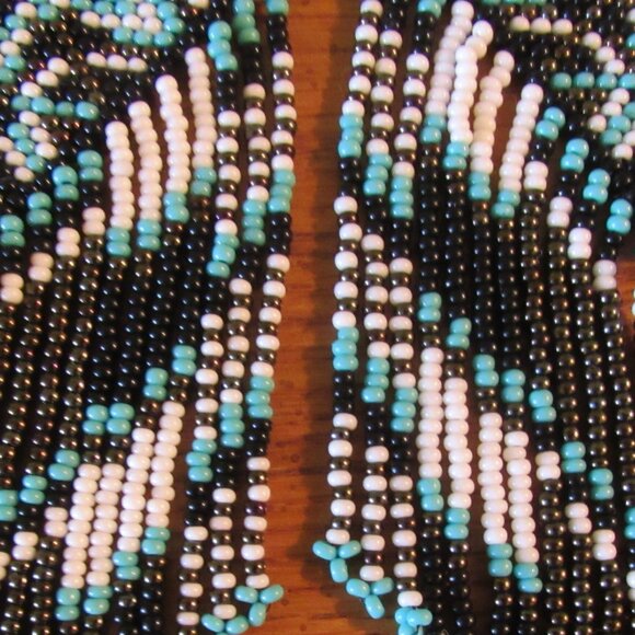 Gorgeous Etsy Artisan Aztec Large Handmade Czech Bead Beaded Earrings! 5.9" long - Picture 6 of 11